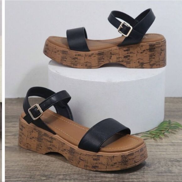 BRAND NEW WILD DIVA LOUNGS MINIMALIST ANKLE STRAP CORK PLASFORM SANDAL - Picture 10 of 16